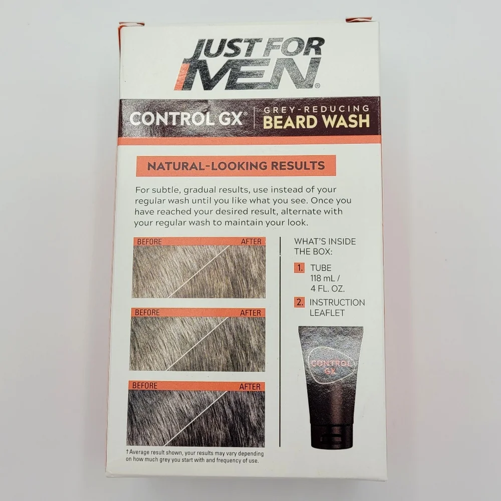 Just For Men Control GX Grey Reducing Beard Wash Shampoo, 4 fl oz Gradual Color